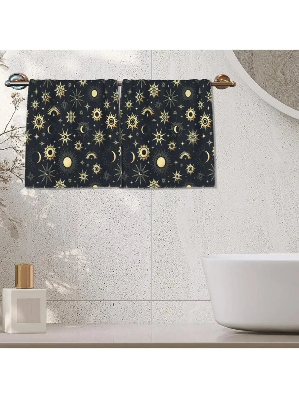 Soft Absorbent Decorative Bath Towels - Sun Moon Stars Design for Home & Beach